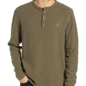 ALL SAINTS Muse Ramksull Embroidered Henley Shirt Long Sleeve Military-Green